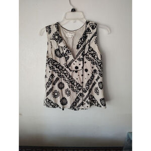 By Anthropologie Ivory Black Sleeveless Top 0